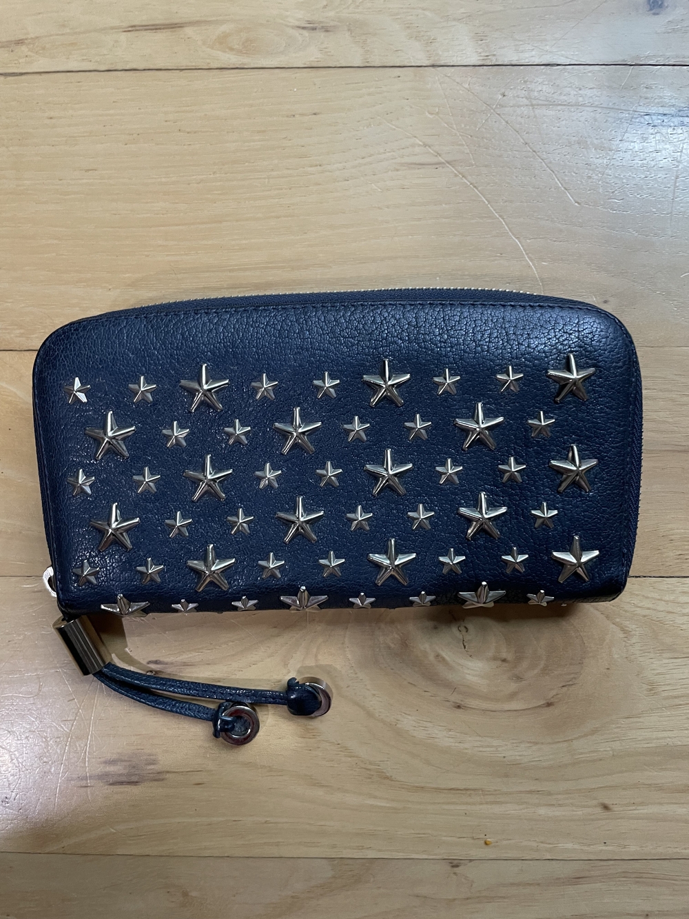 Jimmy Choo Navy Star Studded Zip Around Wallet